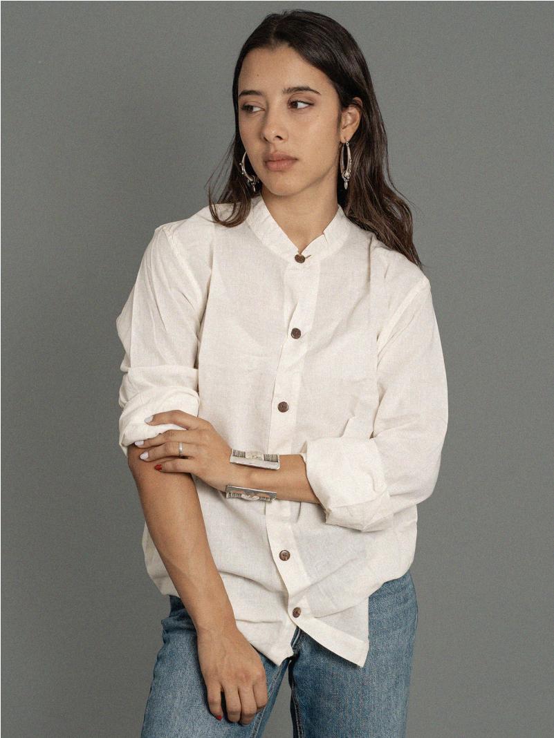 Camicia etnica con sei bottoni bianco - Donna – Etna