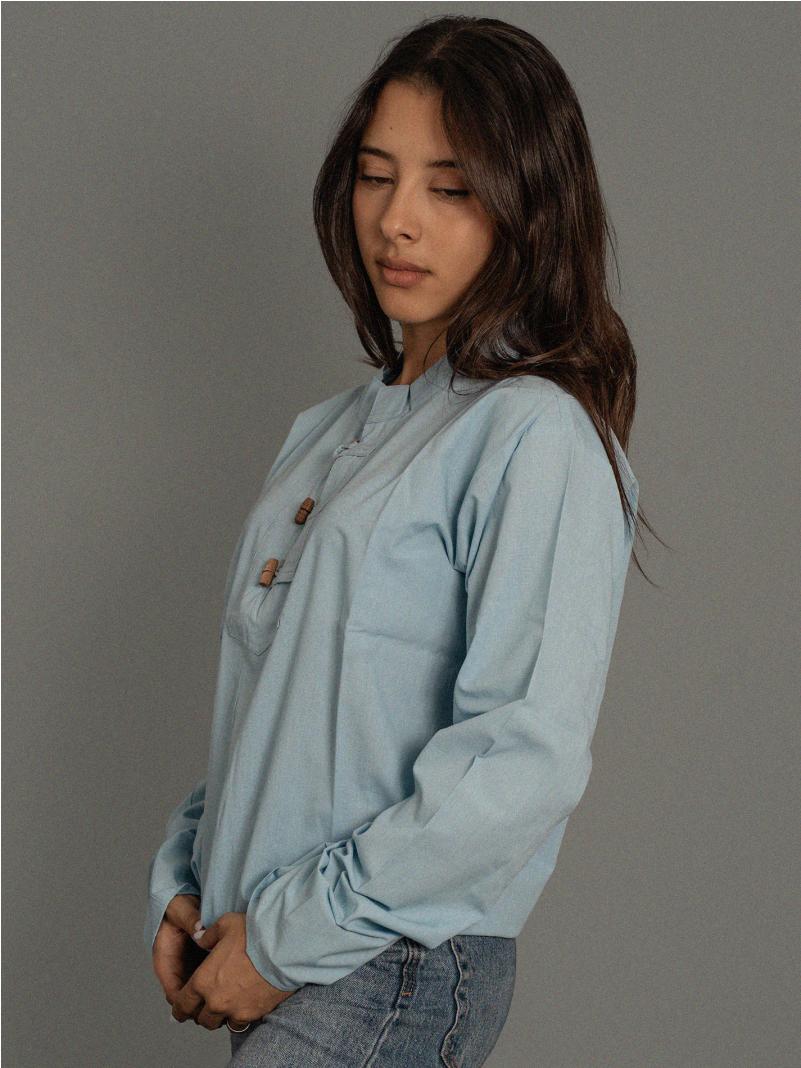 Camicia etnica UNISEX con alamari azzurro – Palermo