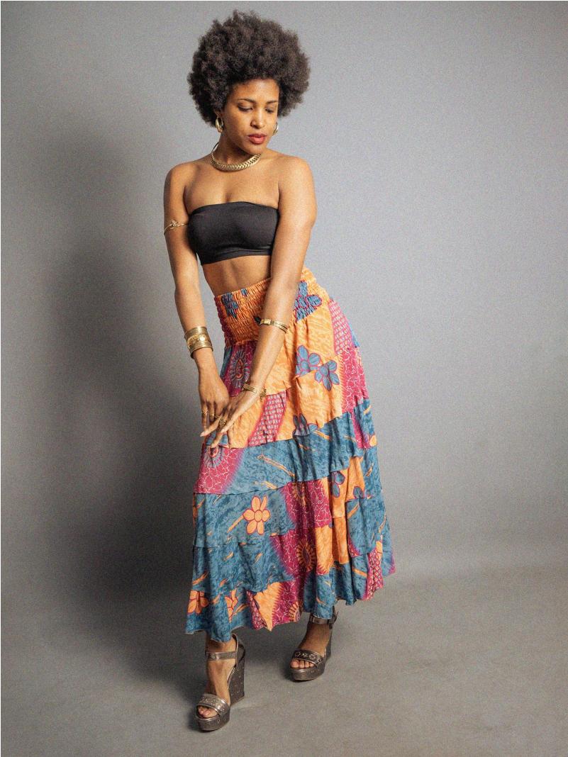 Gonna etnica a balze grigio e arancione – Hippie