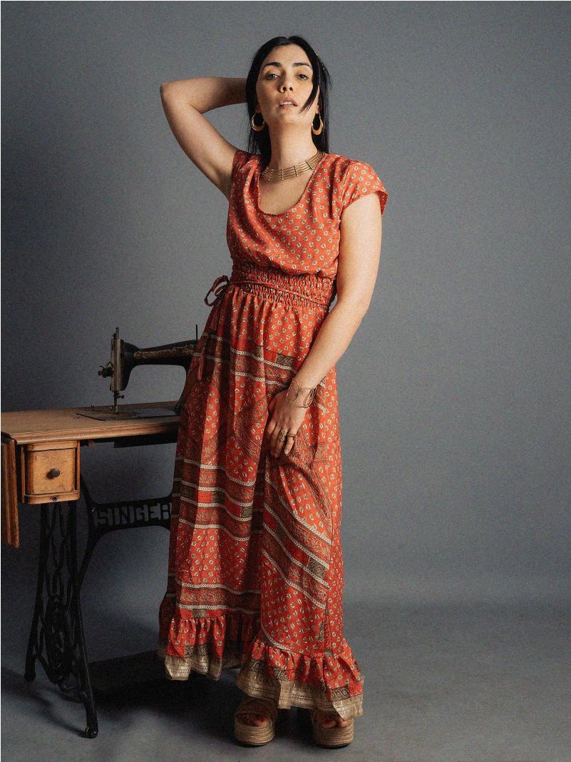 Abito lungo a girocollo rosso - Agra