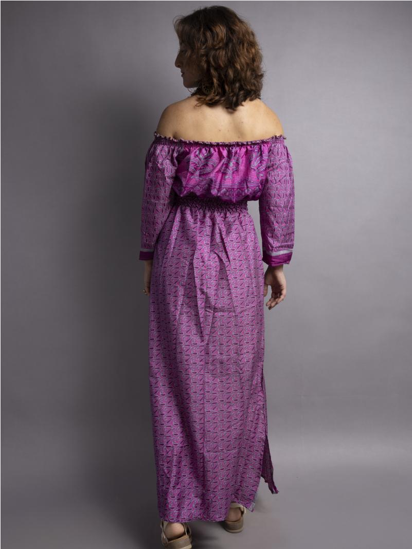 Abito Lungo Etnico con Scollo a Barca viola – Radha