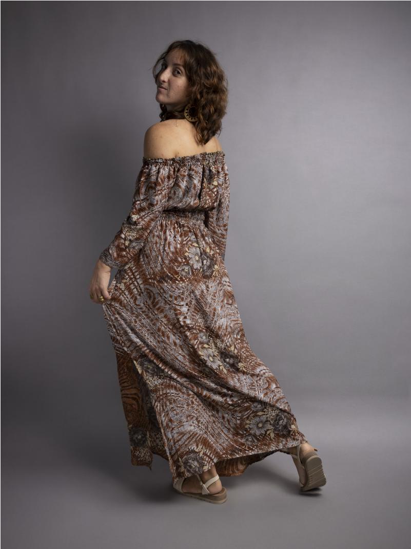 Abito Lungo Etnico con Scollo a Barca marrone – Radha
