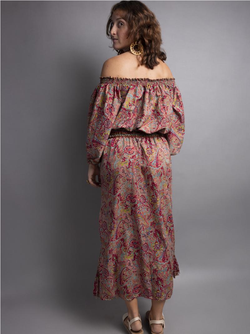 Abito Lungo Etnico con Scollo a Barca multicolor – Radha