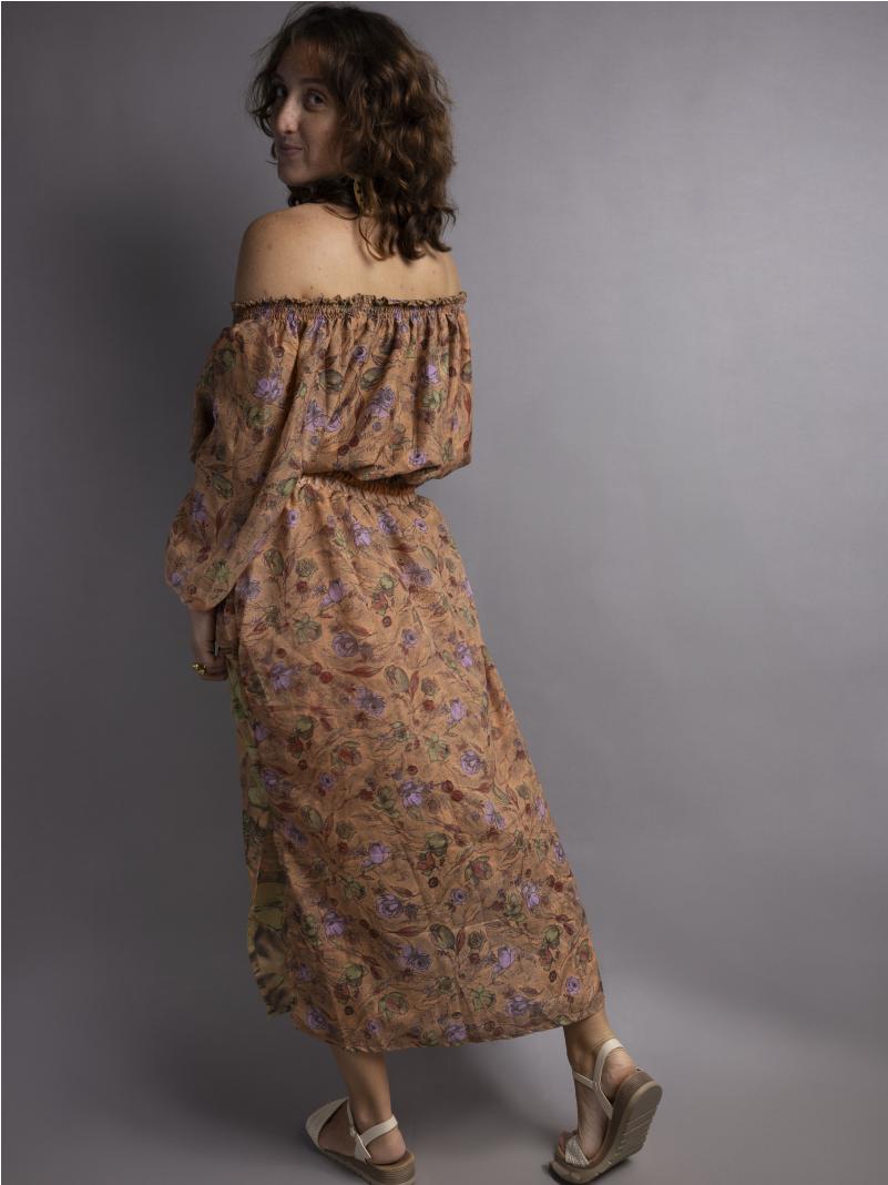 Abito Lungo Etnico con Scollo a Barca fiori – Radha