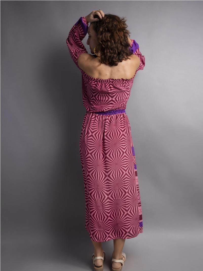 Abito Lungo Etnico con Scollo a Barca rosa – Radha