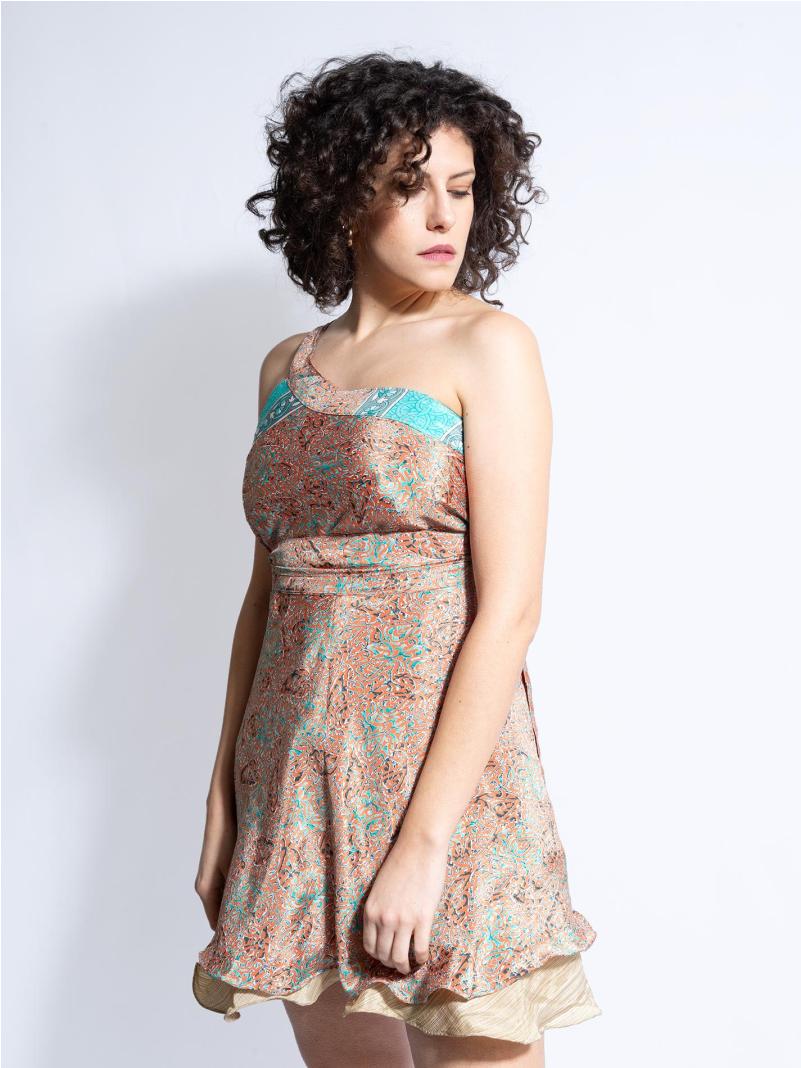 Mini Gonna etnica a portafoglio ocra e azzurro – Shiva