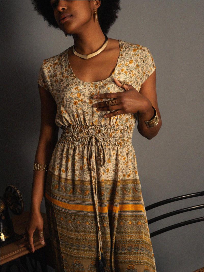 Abito lungo a girocollo fiorellini - Agra