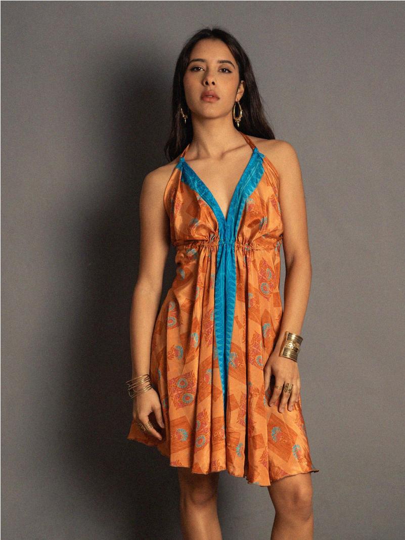 Abito corto arancione e azzurro - Mandala