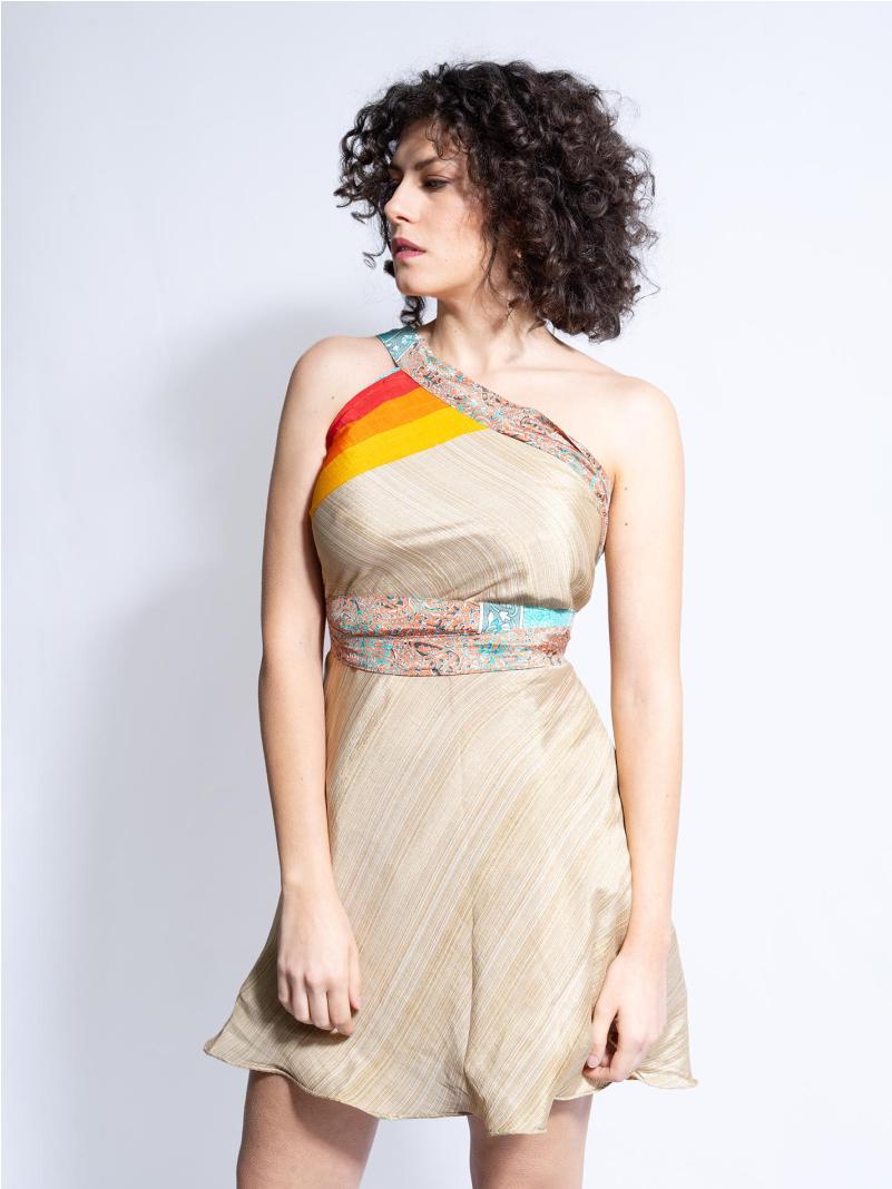 Mini Gonna etnica a portafoglio ocra e azzurro – Shiva