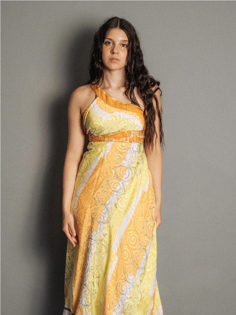 Gonna etnica lunga a portafoglio arancione e giallo – India