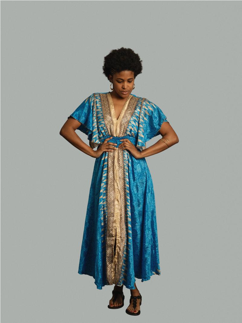 Abito lungo maniche corte azzurro - Parvati