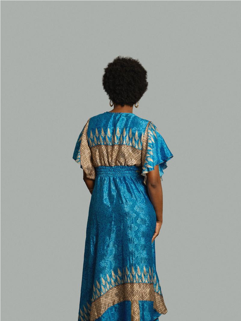 Abito lungo maniche corte azzurro - Parvati