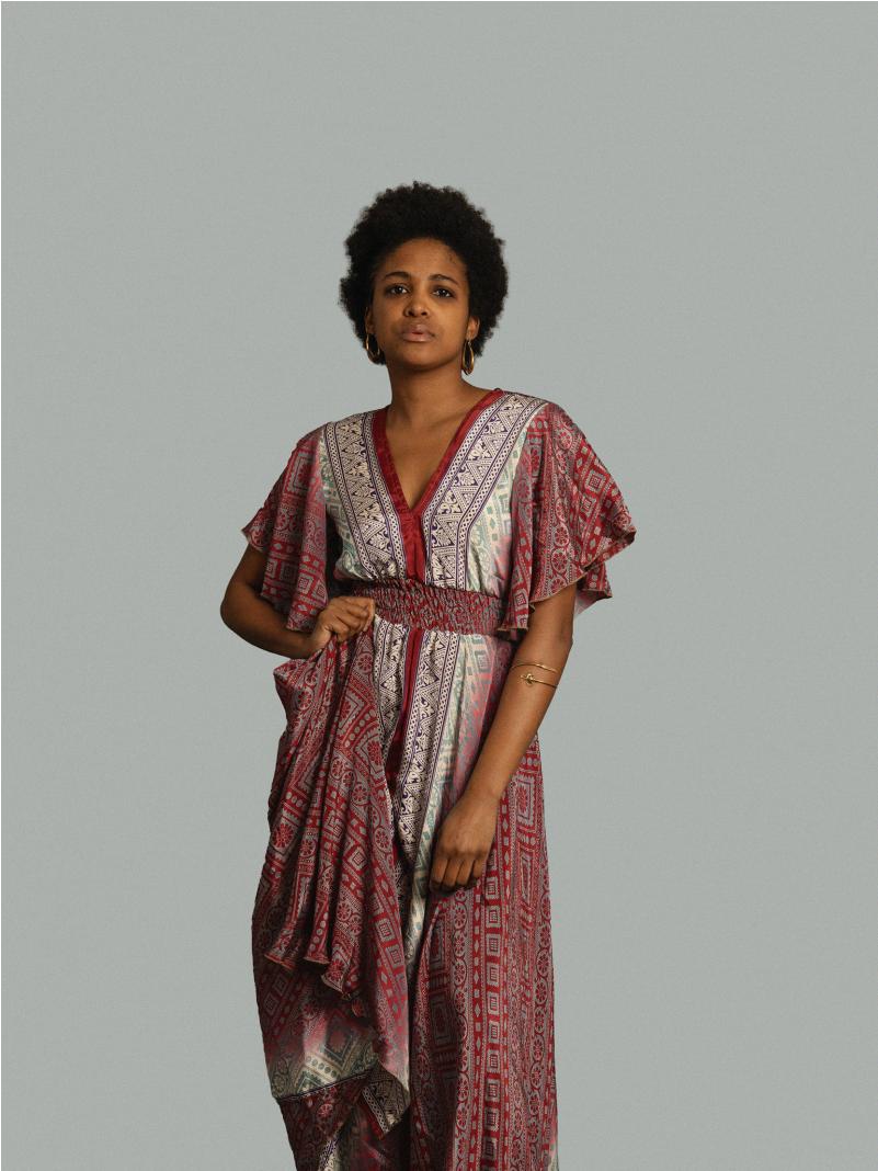 Abito lungo maniche corte magenta - Parvati