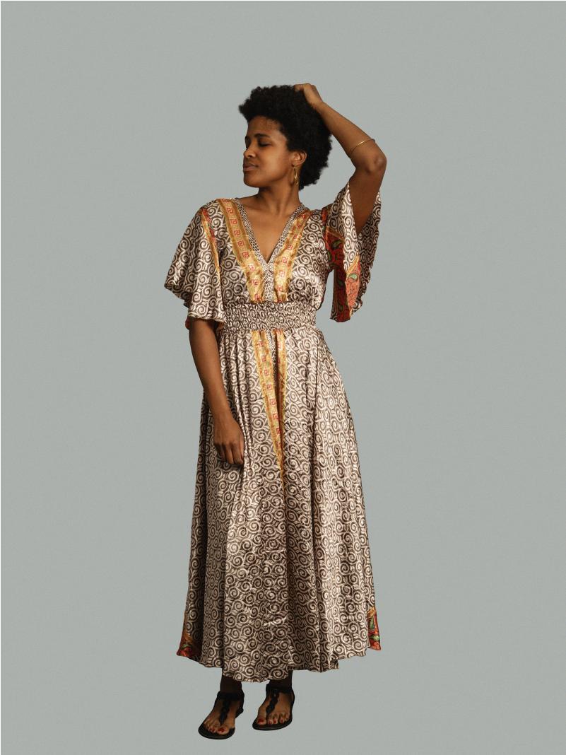 Abito lungo maniche corte vortici - Parvati