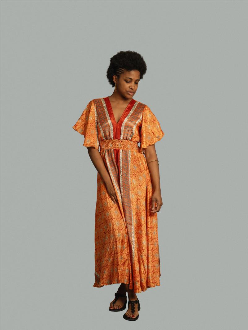 Abito lungo maniche corte arancione - Parvati