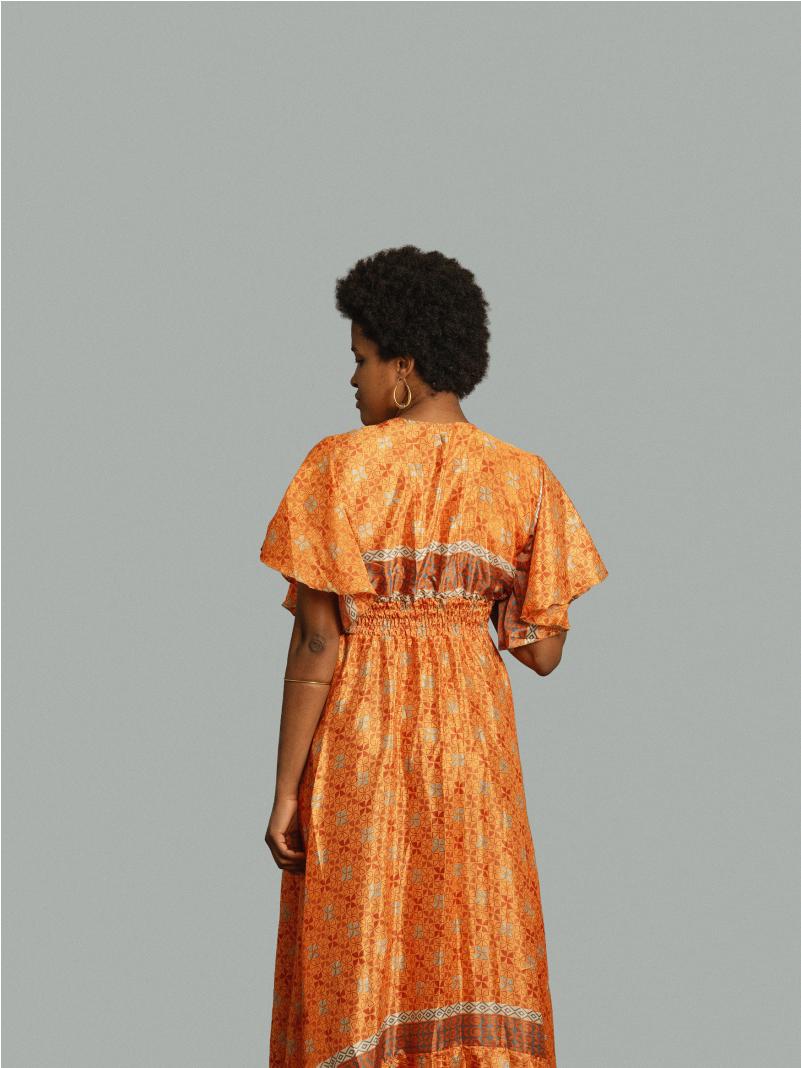 Abito lungo maniche corte arancione - Parvati