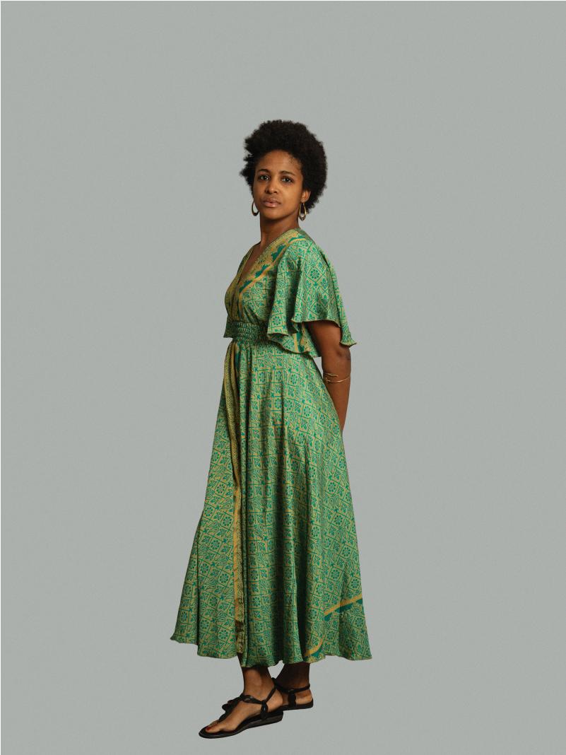 Abito lungo maniche corte verde - Parvati