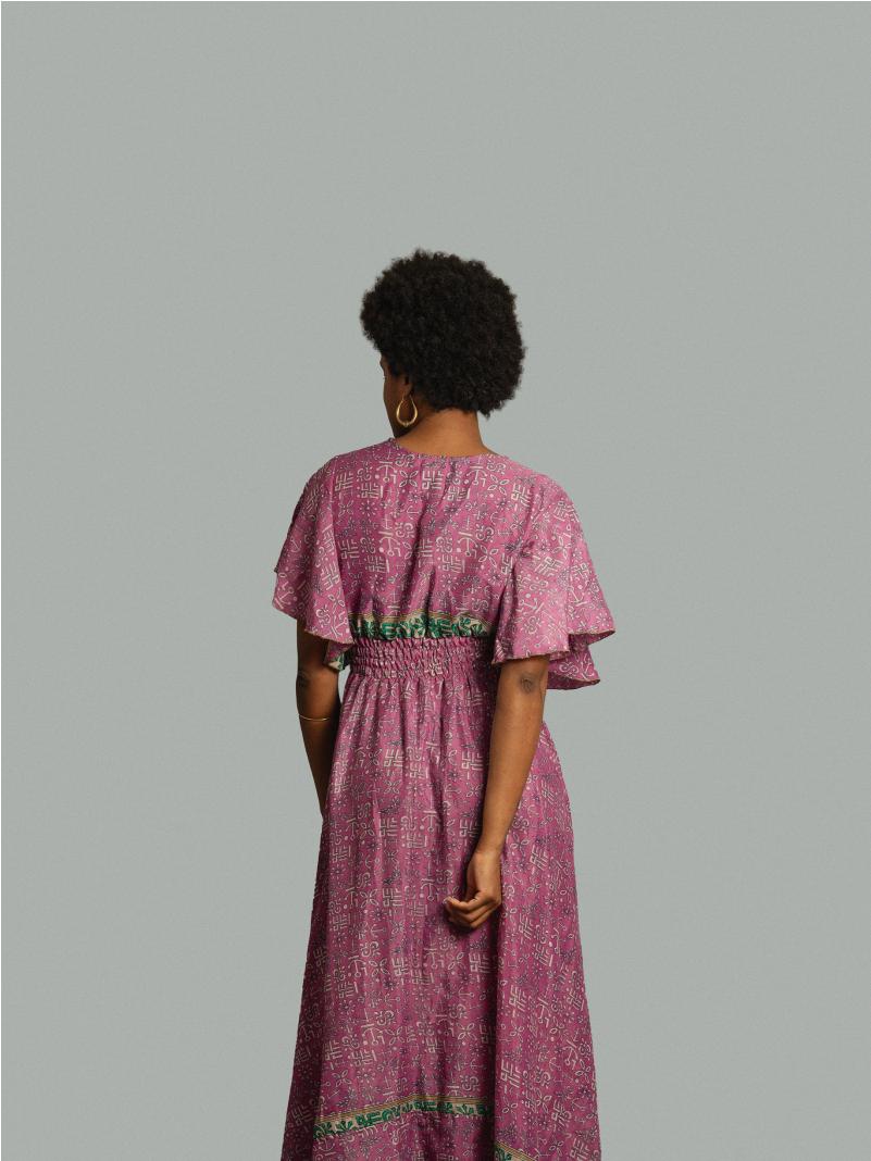 Abito lungo maniche corte rosa - Parvati