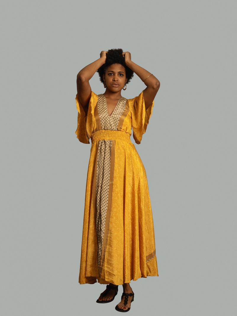 Abito lungo maniche corte giallo - Parvati