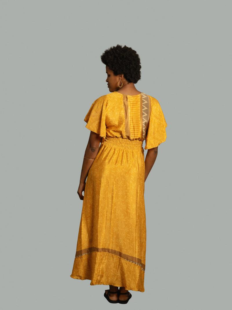 Abito lungo maniche corte giallo - Parvati