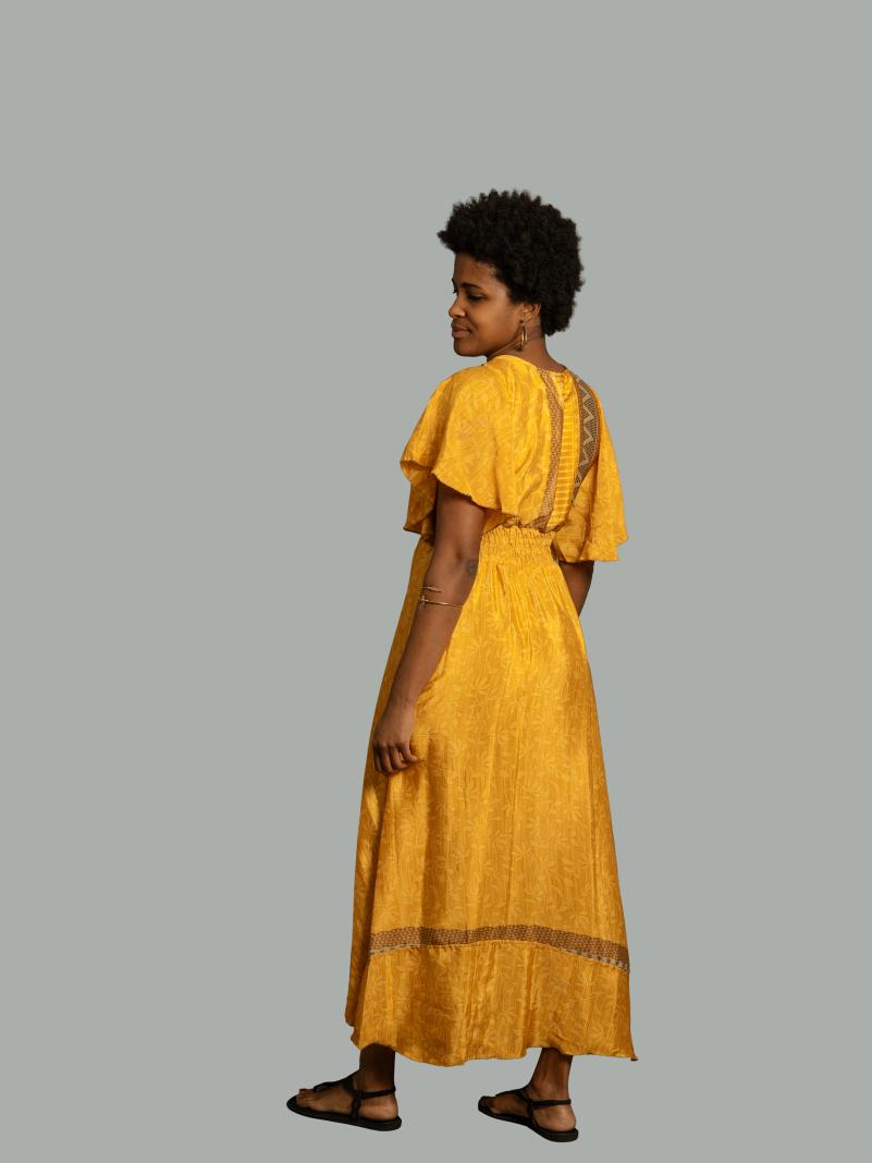 Abito lungo maniche corte giallo - Parvati