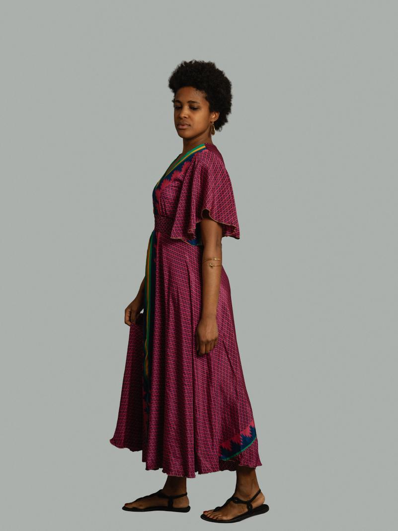 Abito lungo maniche corte magenta - Parvati