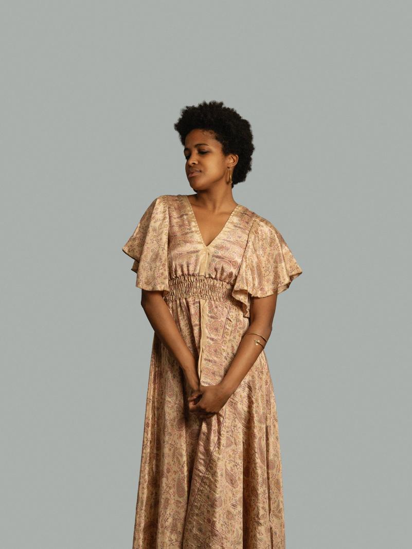 Abito lungo maniche corte beige - Parvati