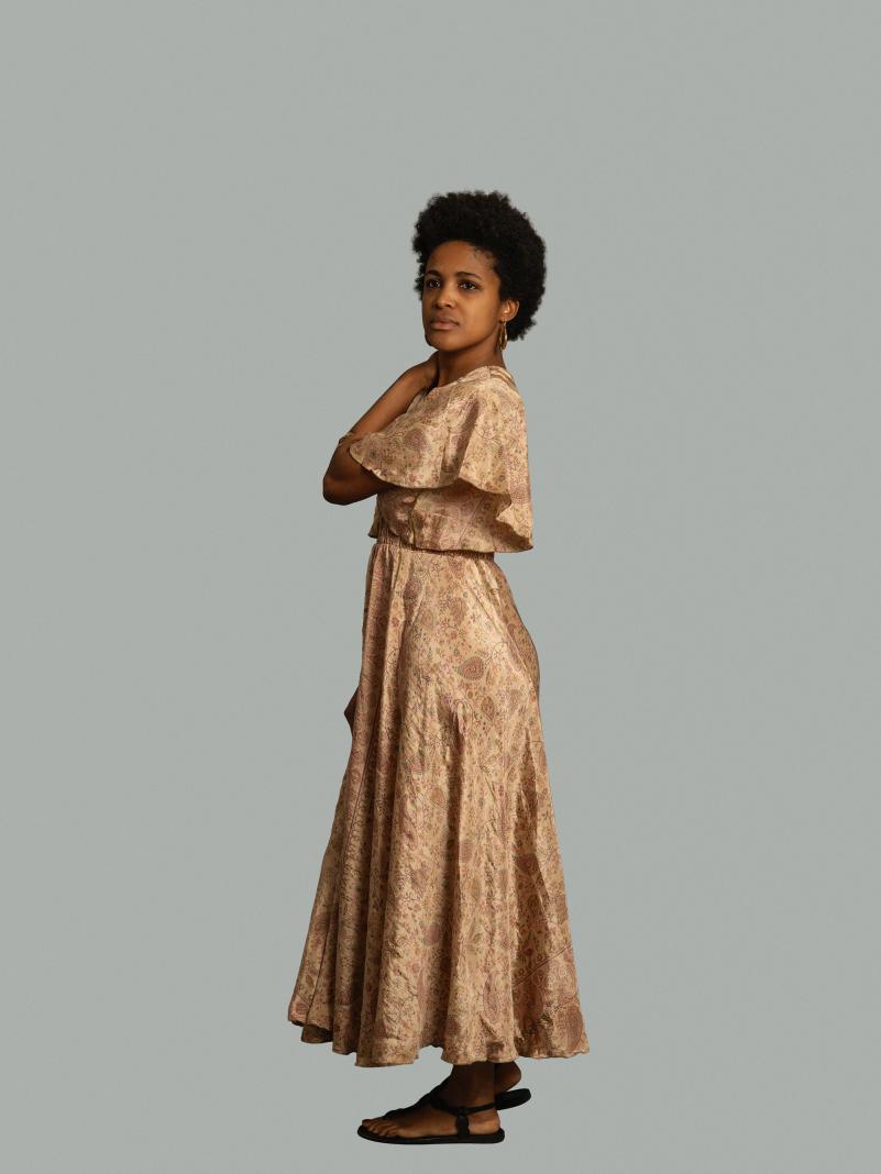 Abito lungo maniche corte beige - Parvati