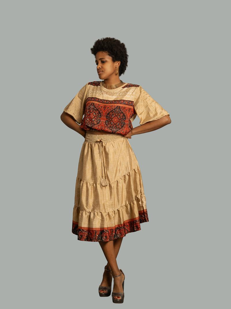 Top e gonna tre quarti ocra - Gange