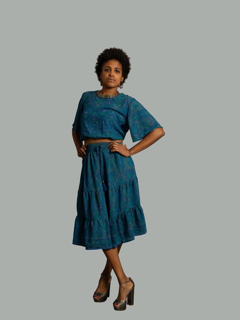 Top e gonna tre quarti blu - Gange