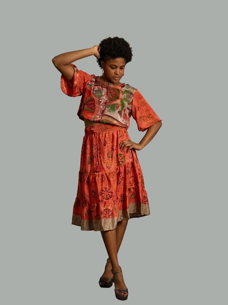 Top e gonna tre quarti corallo - Gange