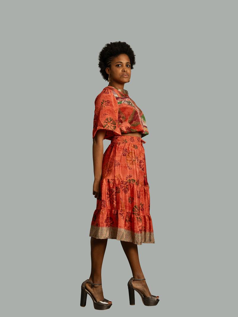 Top e gonna tre quarti corallo - Gange