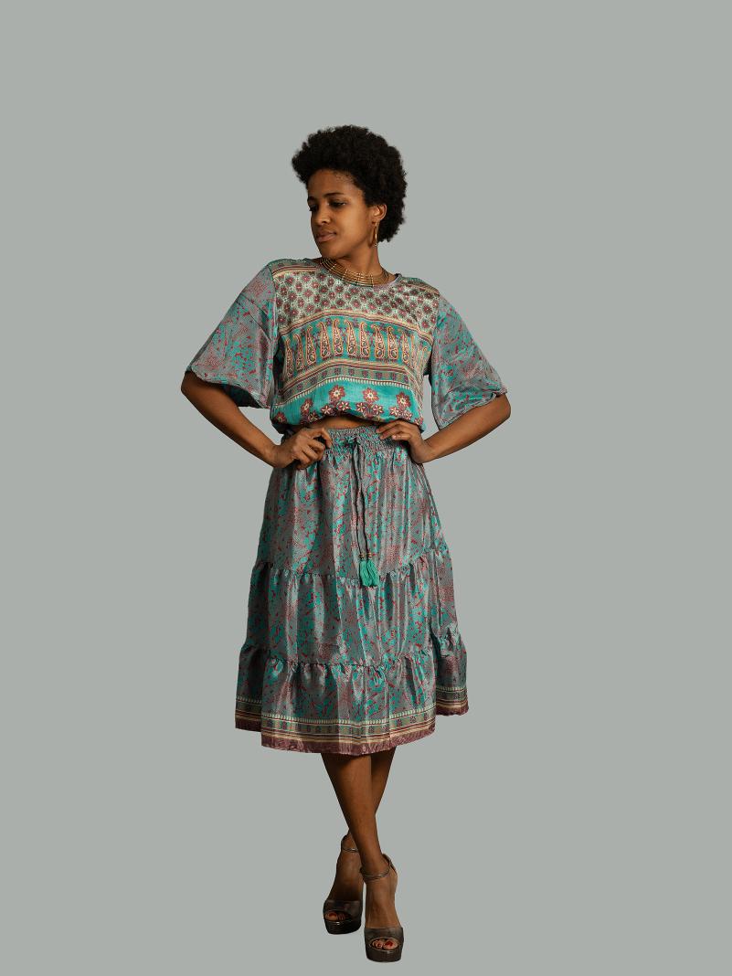 Top e gonna tre quarti azzurro - Gange