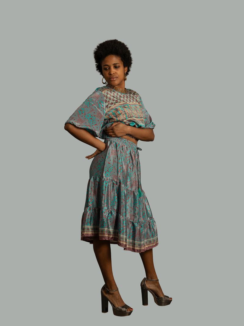 Top e gonna tre quarti azzurro - Gange