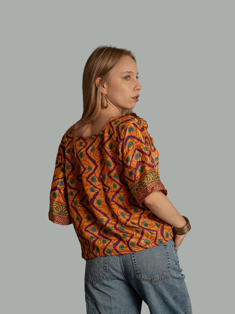 Choli Top Tradizionale arancione e viola
