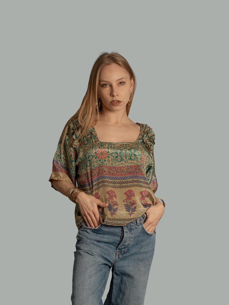 Choli Top Tradizionale giallo e verde