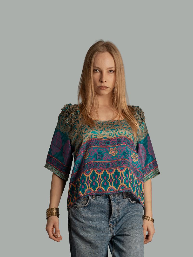 Choli Top Tradizionale blu e verde