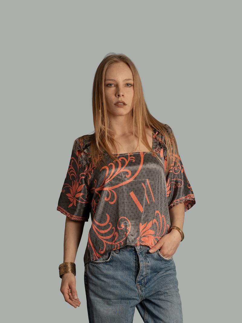 Choli Top Tradizionale grigio e rosa