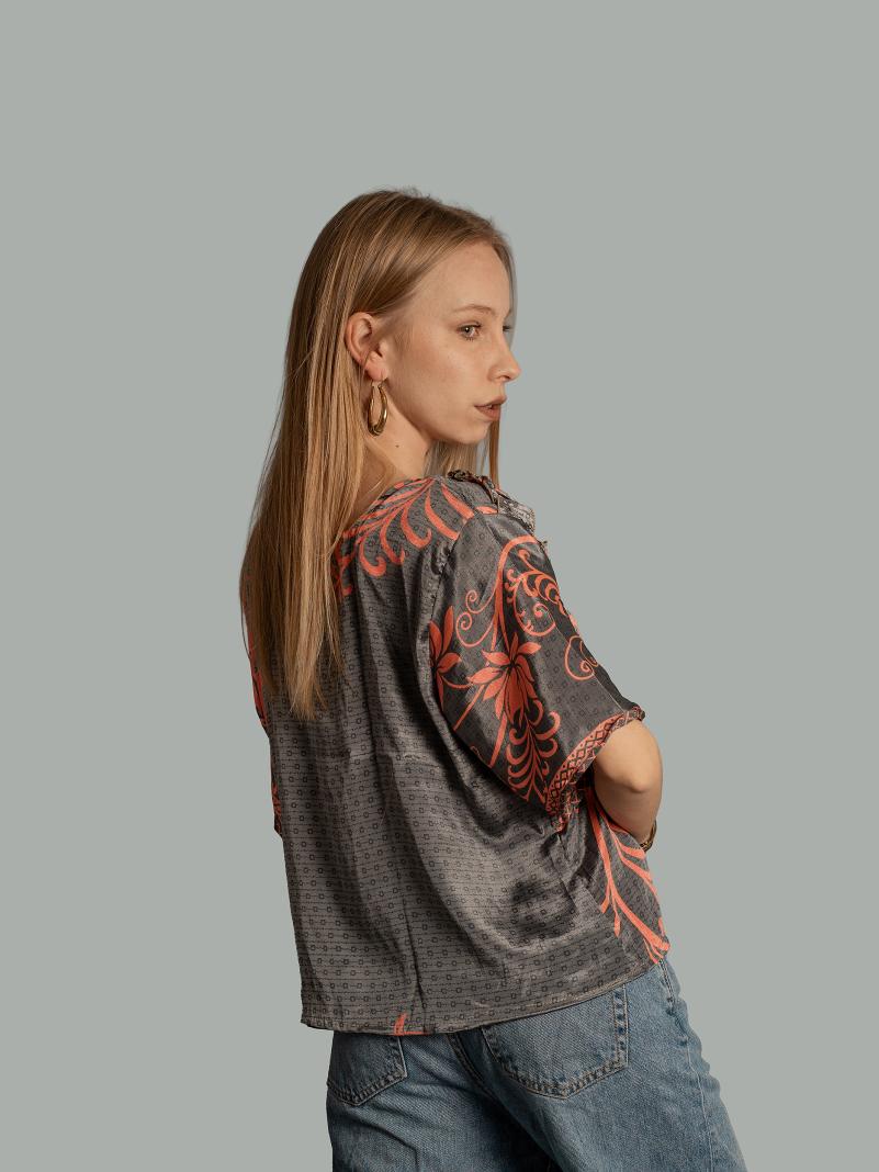 Choli Top Tradizionale grigio e rosa