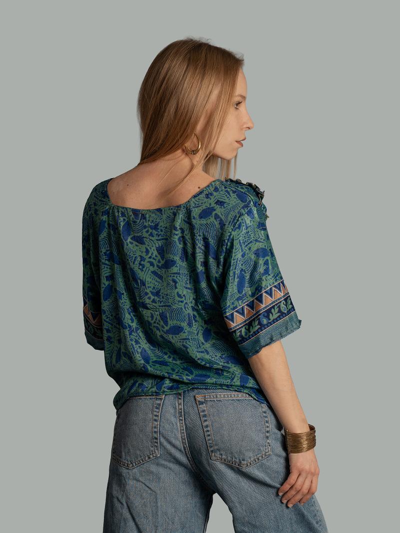 Choli Top Tradizionale blu e verde