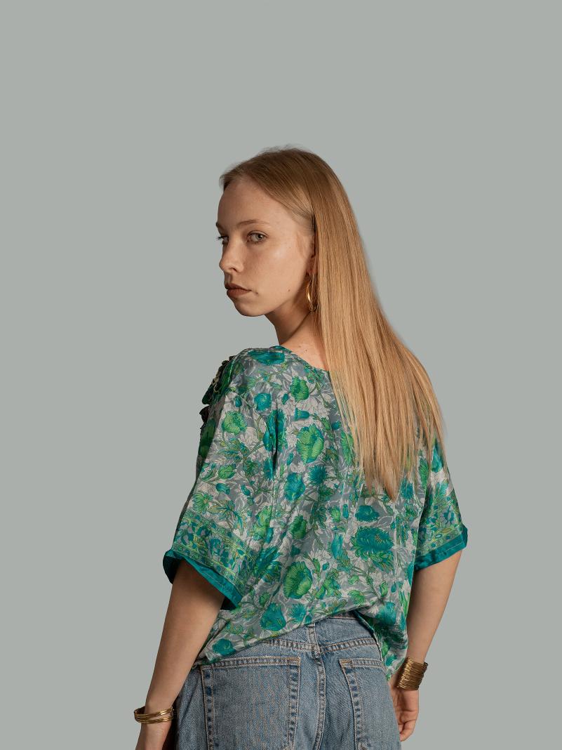 Choli Top Tradizionale verde e grigio