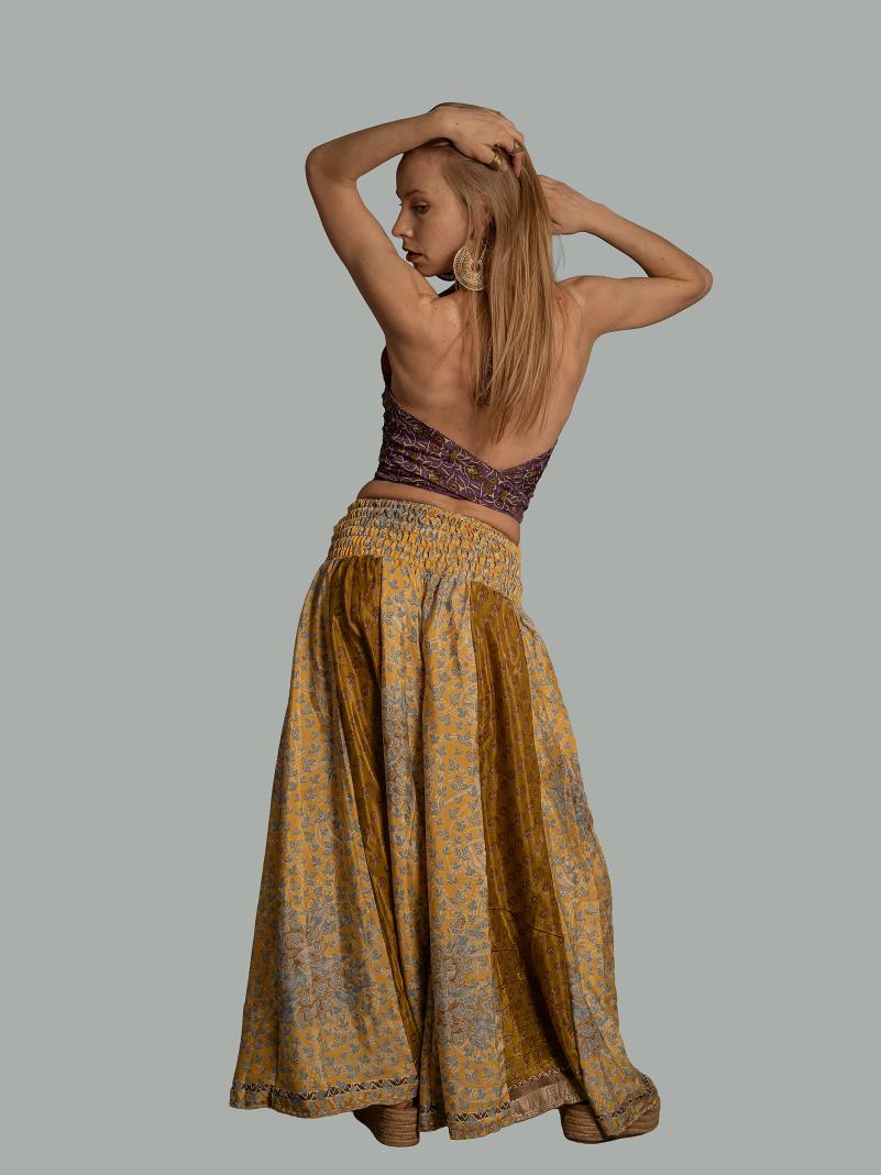 Pantalone etnico a palazzo doppia fantasia giallo – Loto