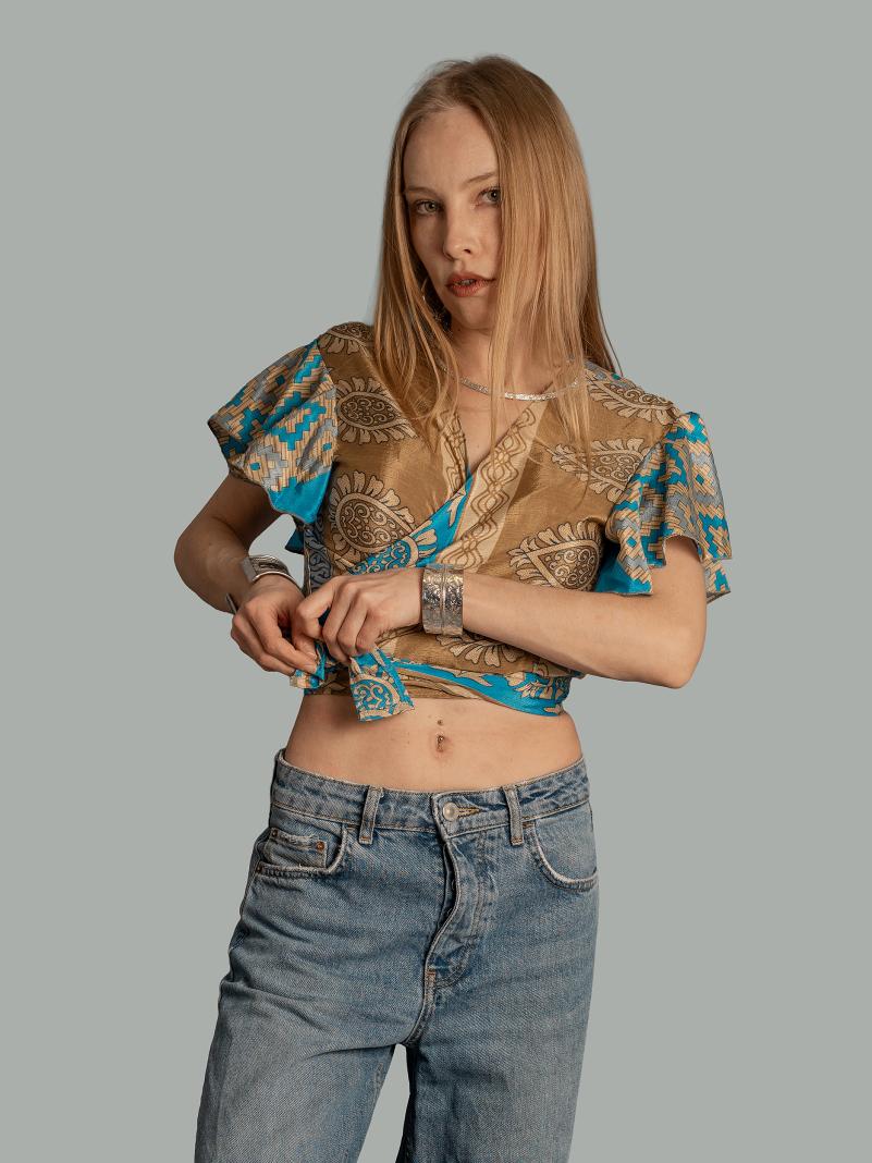 Wrap Top  azzurro e ocra – Bengala