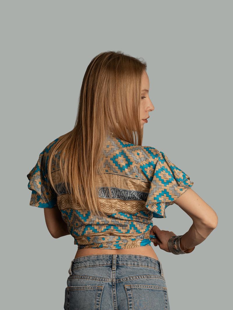 Wrap Top  azzurro e ocra – Bengala