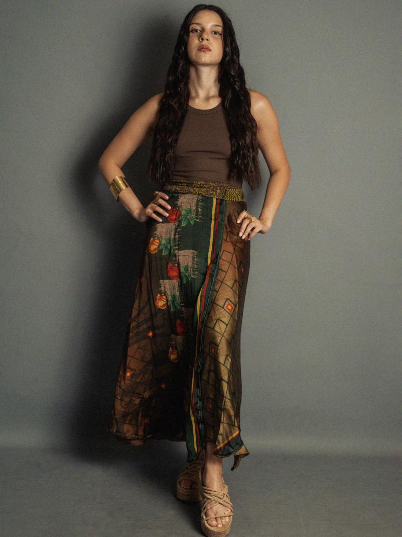 Gonna etnica lunga a portafoglio marrone – India