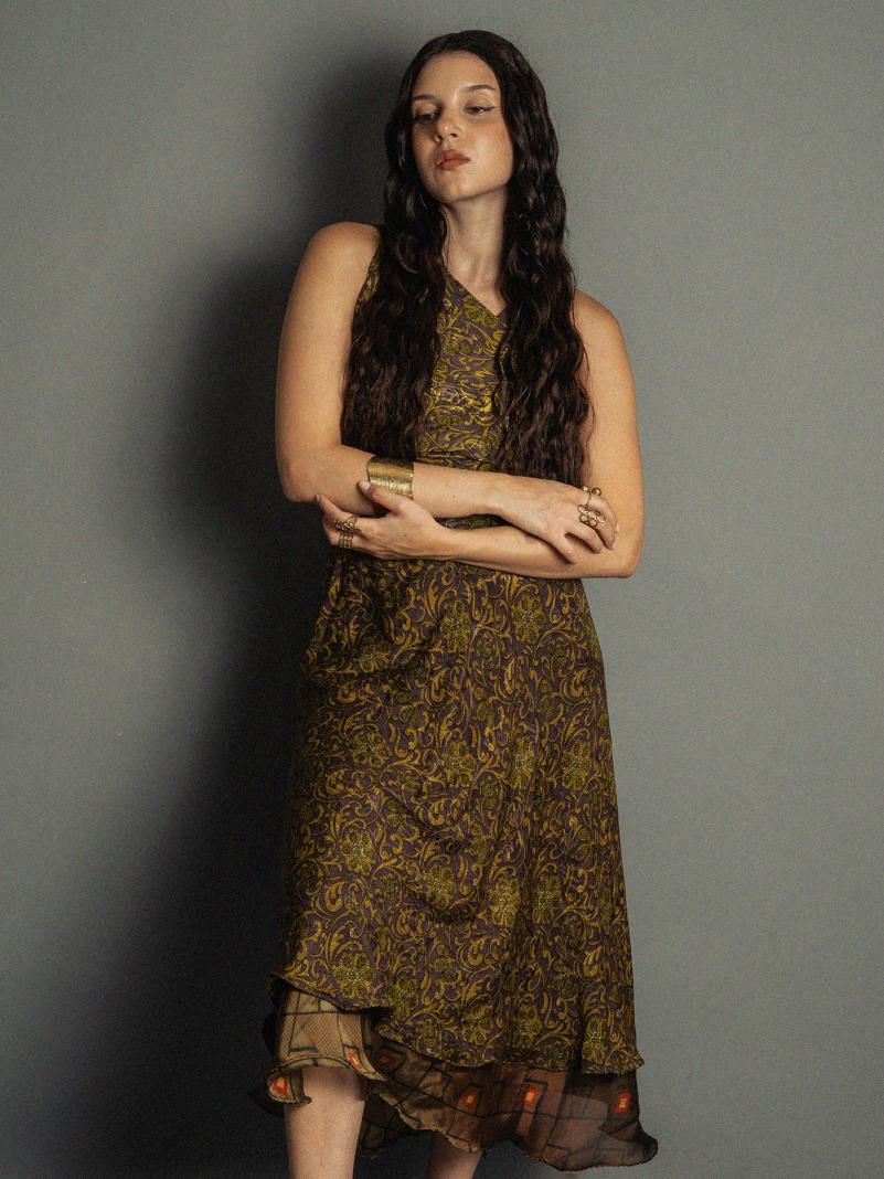 Gonna etnica lunga a portafoglio marrone – India