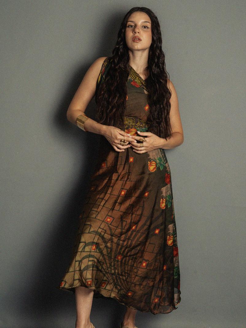 Gonna etnica lunga a portafoglio marrone – India