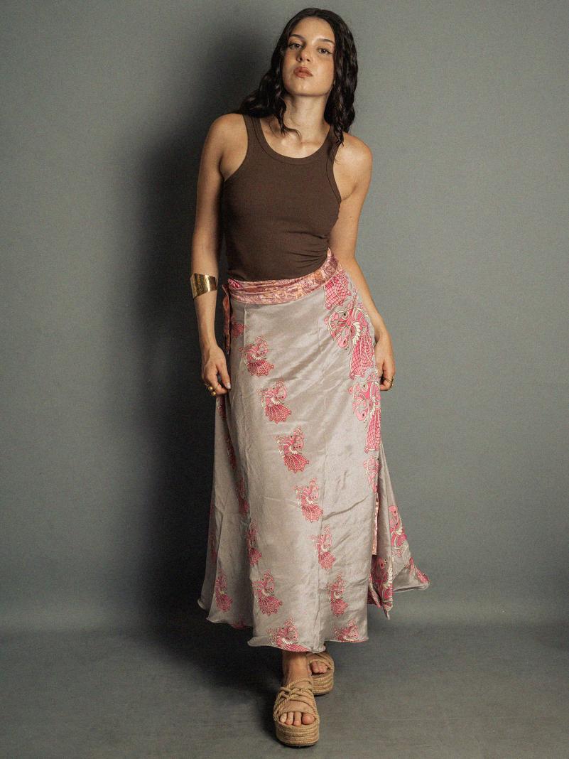 Gonna etnica lunga a portafoglio rosa – India