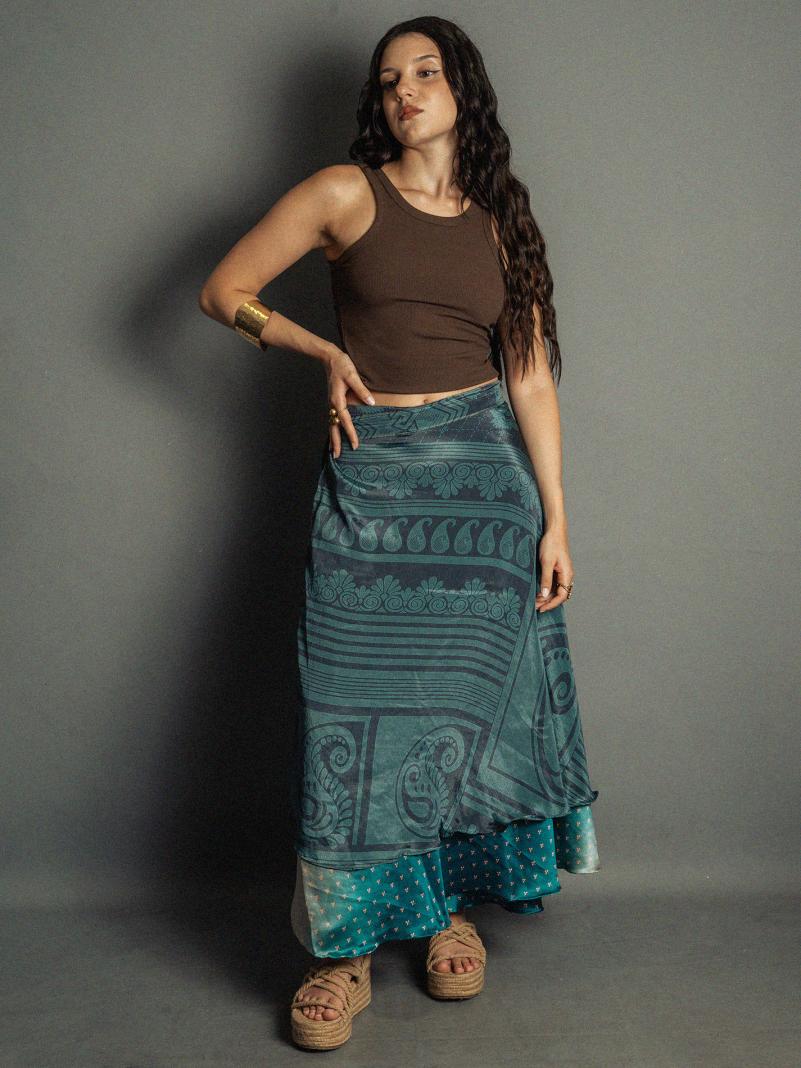 Gonna etnica lunga a portafoglio blu – India