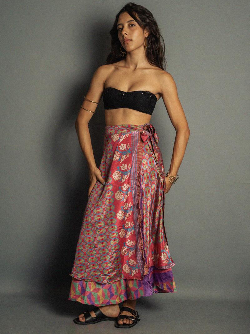 Gonna etnica lunga a portafoglio multicolor – India